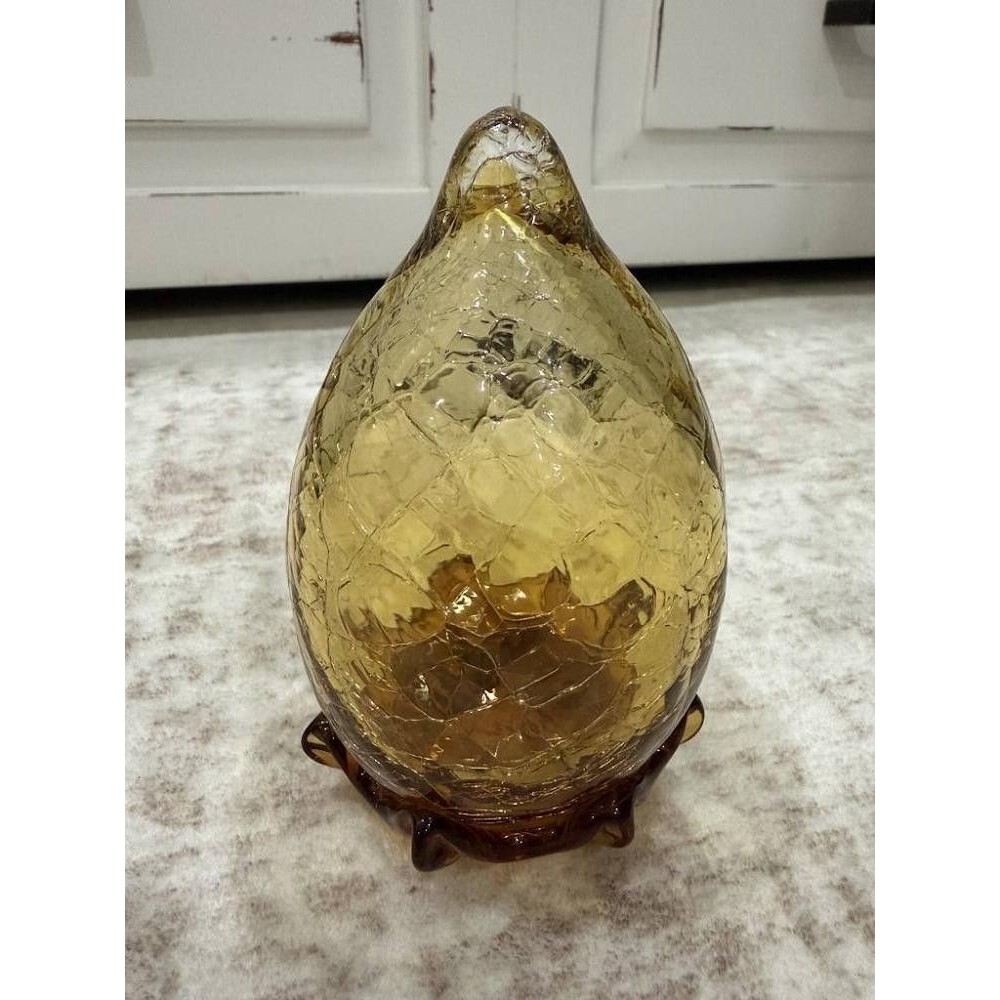 Vintage Mid Century Amber Crackle Glass Acorn Egg Figurine
